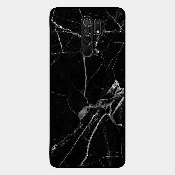 Black Marble Patter Glass Case Cover For Redmi 9 Prime