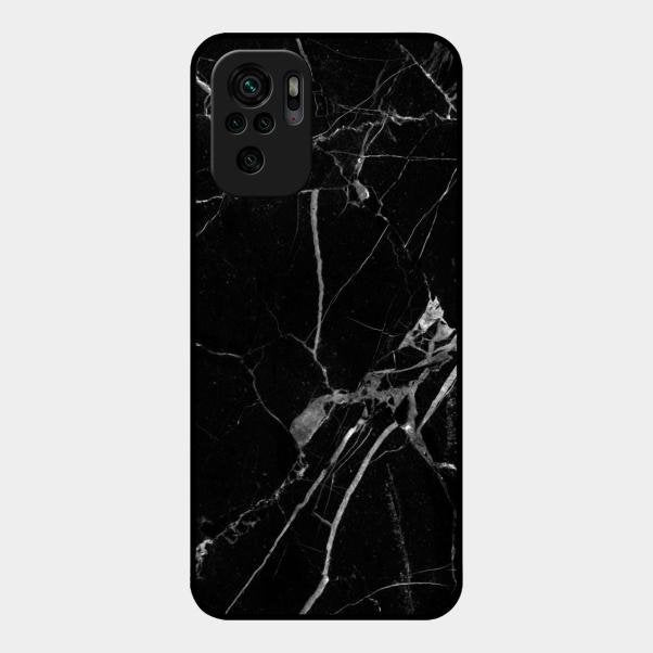 Black Marble Patter Glass Case Cover For Redmi Note 10