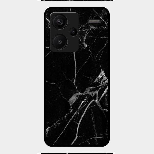 Black Marble Patter Glass Case Cover For Redmi Note 13 Pro Plus 5G