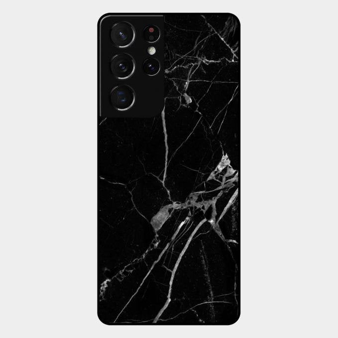 Black Marble Patter Glass Case Cover For Samsung Galaxy S21 Ultra