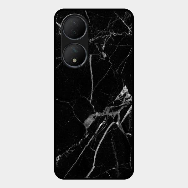 Black Marble Patter Glass Case Cover For Vivo T2 5G