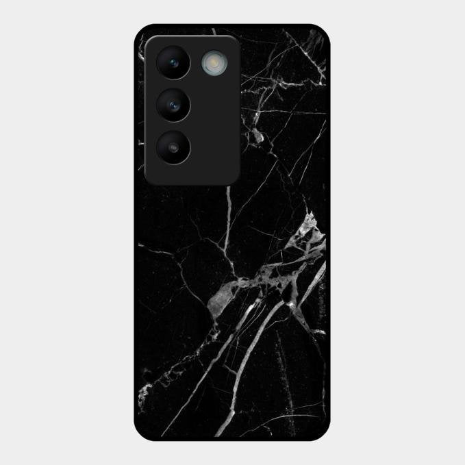 Black Marble Patter Glass Case Cover For Vivo T3 5G