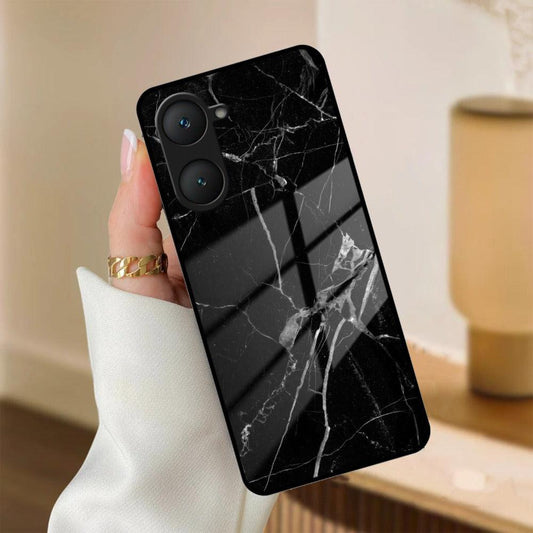 Black Marble Patter Glass Case Cover  For iQOO