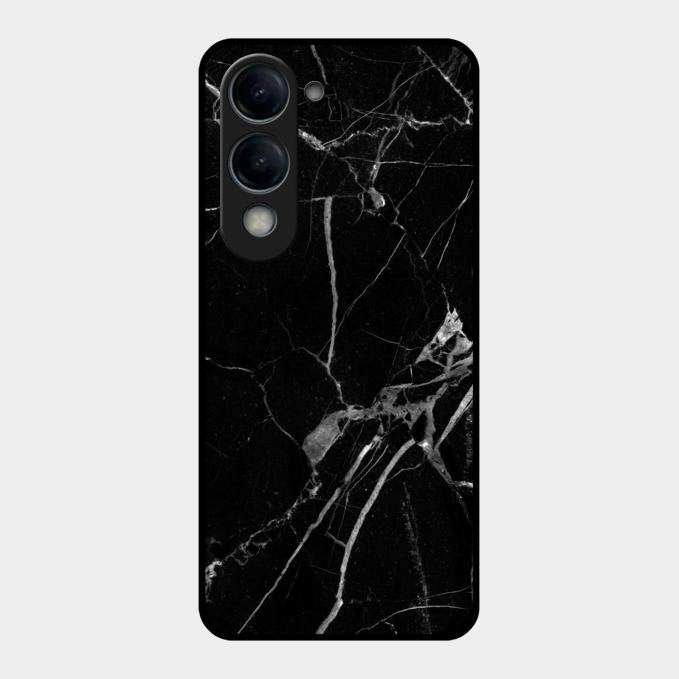 Black Marble Patter Glass Case Cover For Vivo T4 Lite 5G