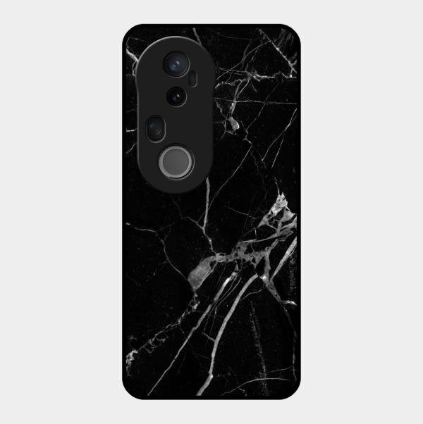Black Marble Patter Glass Case Cover For Vivo T4 Ultra 5G