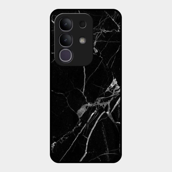Black Marble Patter Glass Case Cover For Vivo T4X 5G