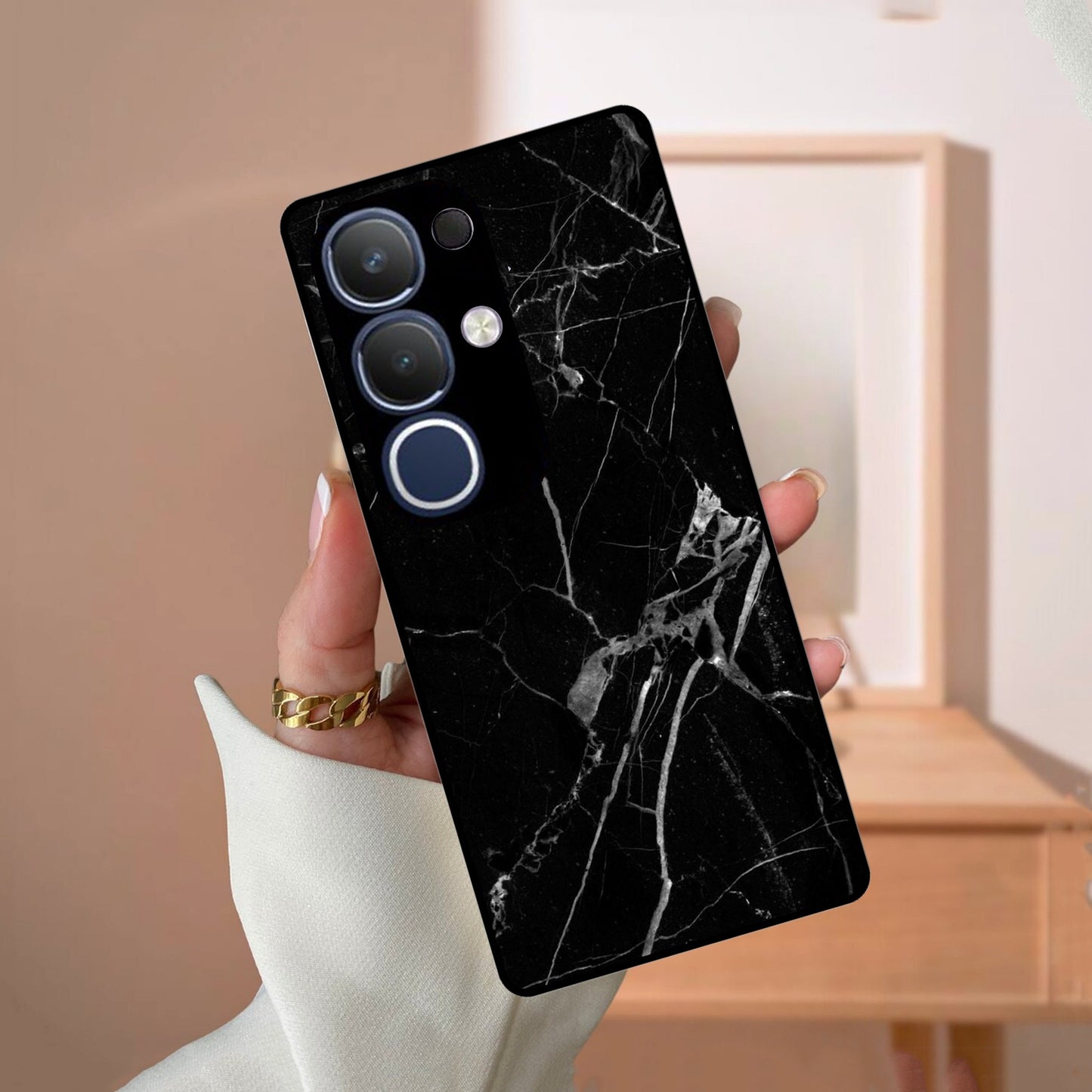Black Marble Patter Glass Case Cover  For Vivo