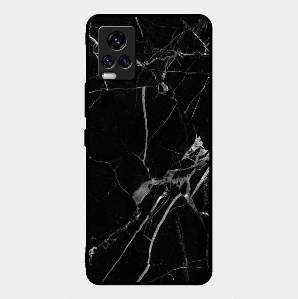 Black Marble Patter Glass Case Cover For Vivo V20 Pro 5G