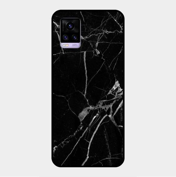 Black Marble Patter Glass Case Cover For Vivo V20