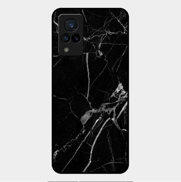 Black Marble Patter Glass Case Cover For Vivo V21 5G