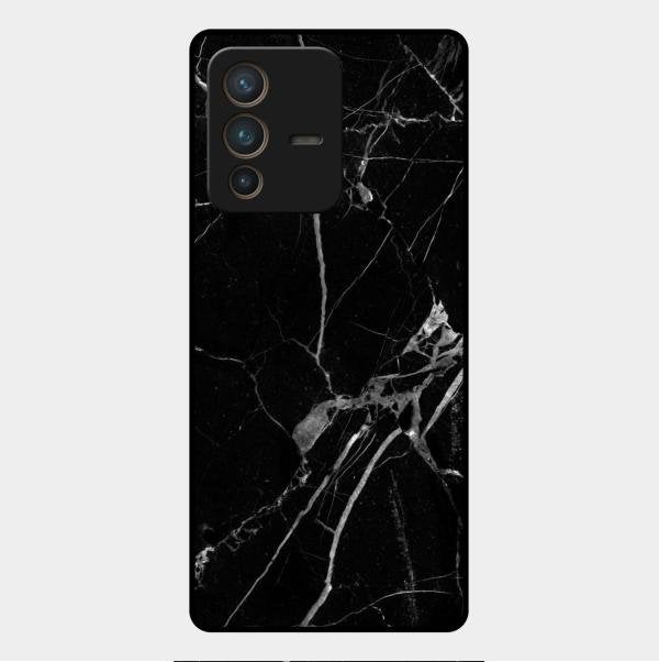 Black Marble Patter Glass Case Cover For Vivo V23 Pro 5G