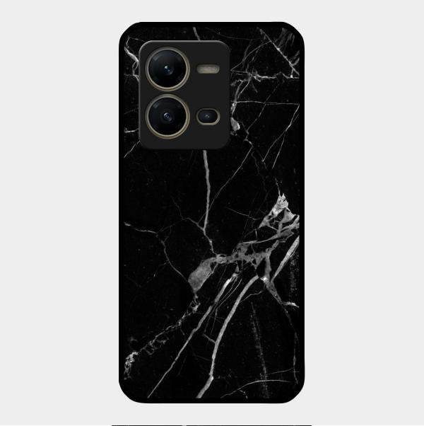 Black Marble Patter Glass Case Cover For Vivo V25 5G