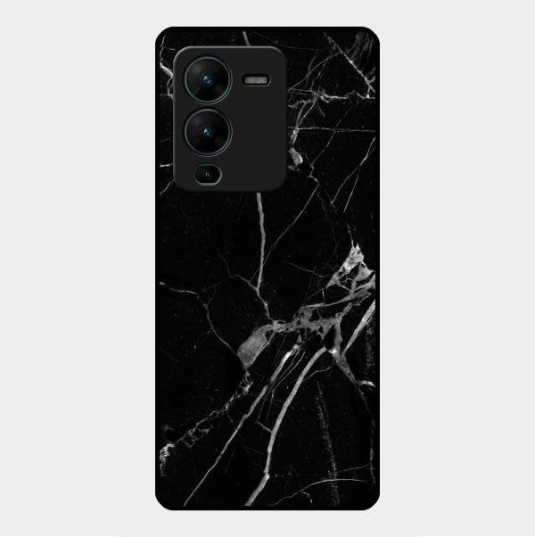 Black Marble Patter Glass Case Cover For Vivo V25 Pro 5G