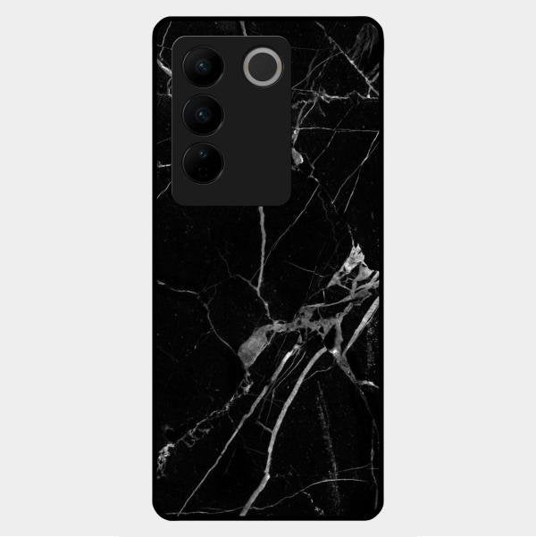 Black Marble Patter Glass Case Cover For Vivo V27 5G