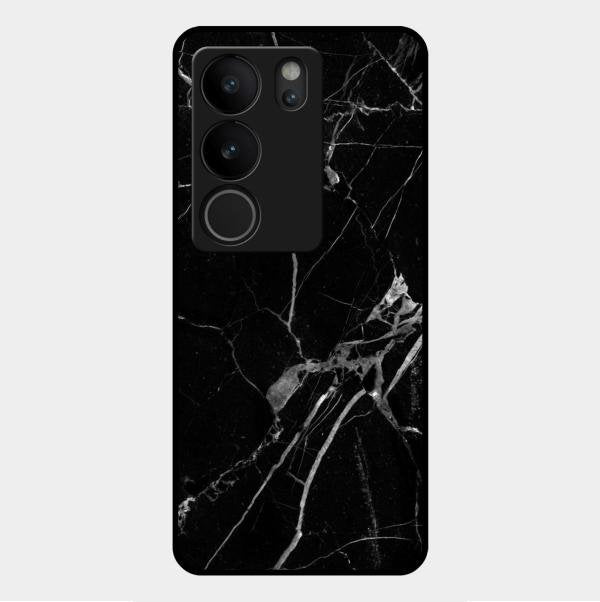 Black Marble Patter Glass Case Cover For Vivo V29 Pro 5G