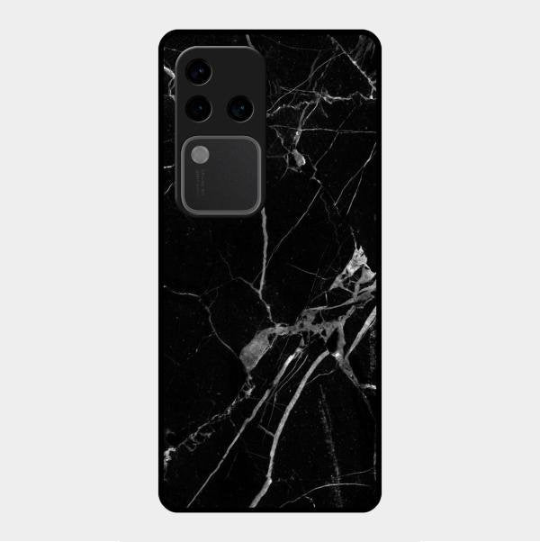 Black Marble Patter Glass Case Cover For Vivo V30 Pro 5G