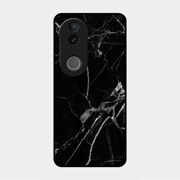 Black Marble Patter Glass Case Cover For Vivo V50E 5G