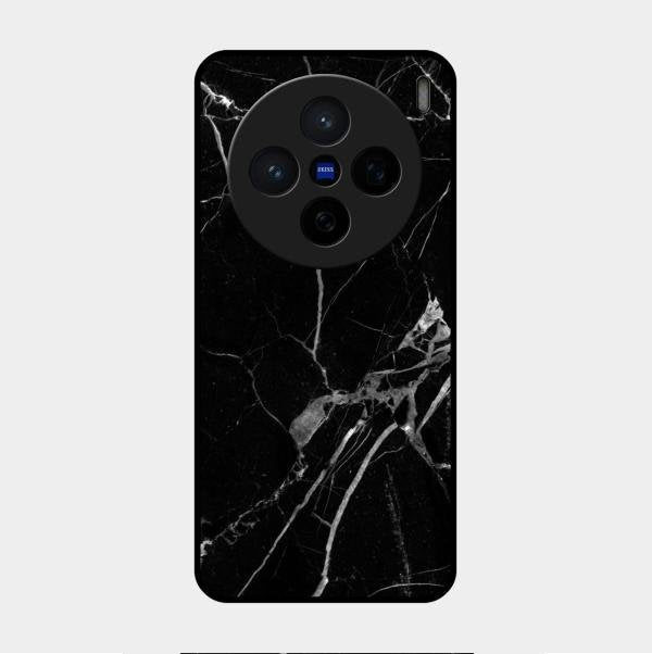 Black Marble Patter Glass Case Cover For Vivo X200 5G