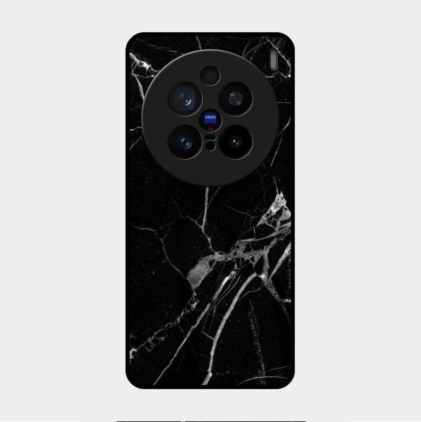 Black Marble Patter Glass Case Cover For Vivo X200 Pro 5G
