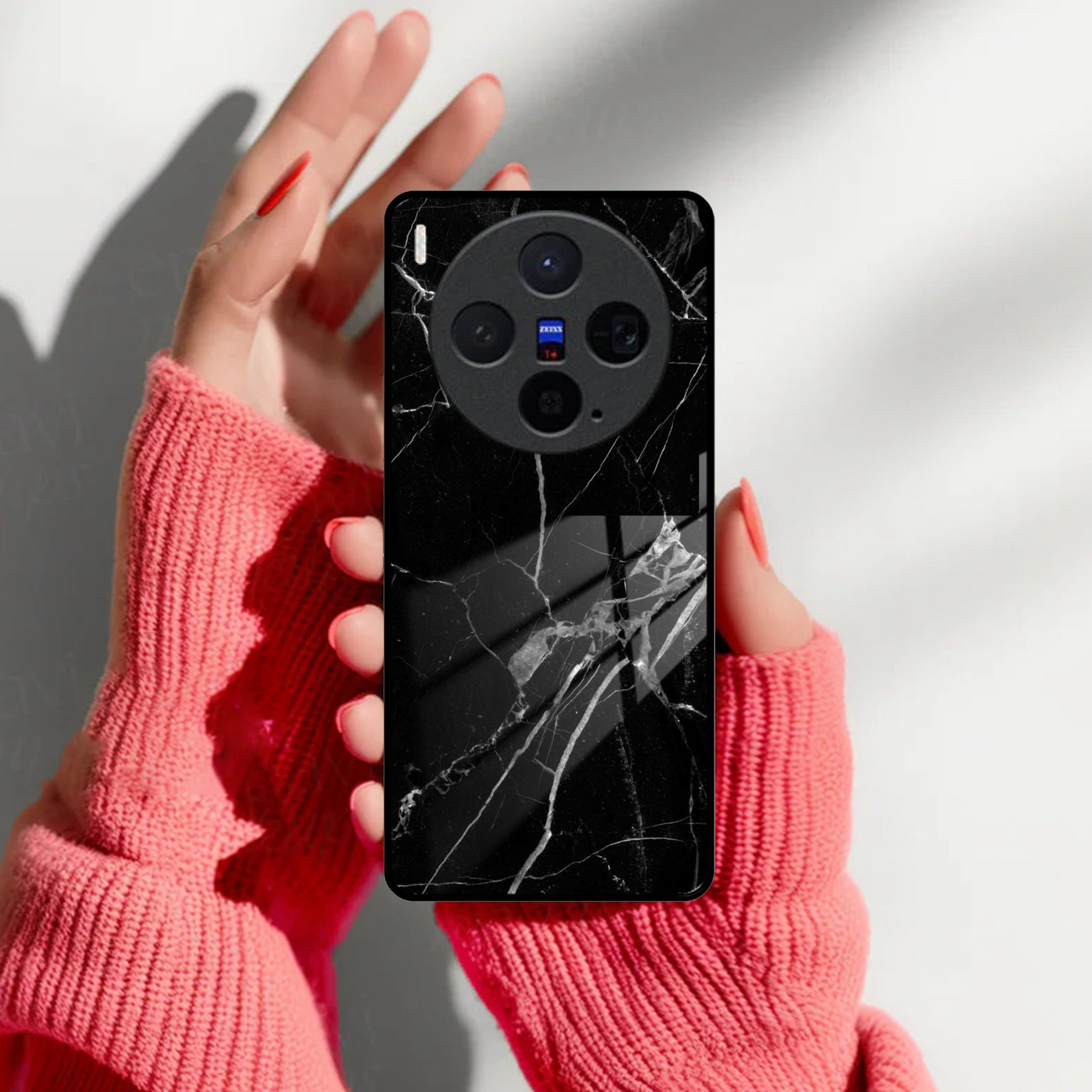 Black Marble Patter Glass Case Cover  For Vivo