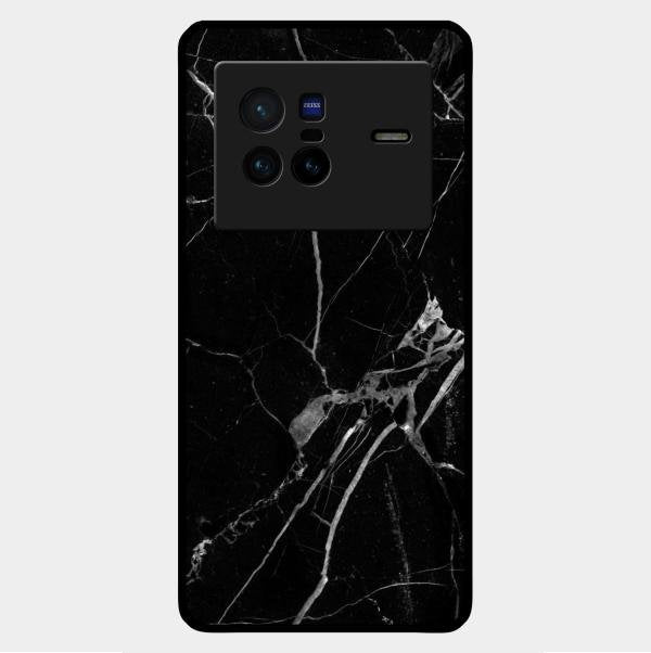 Black Marble Patter Glass Case Cover For Vivo X80 5G