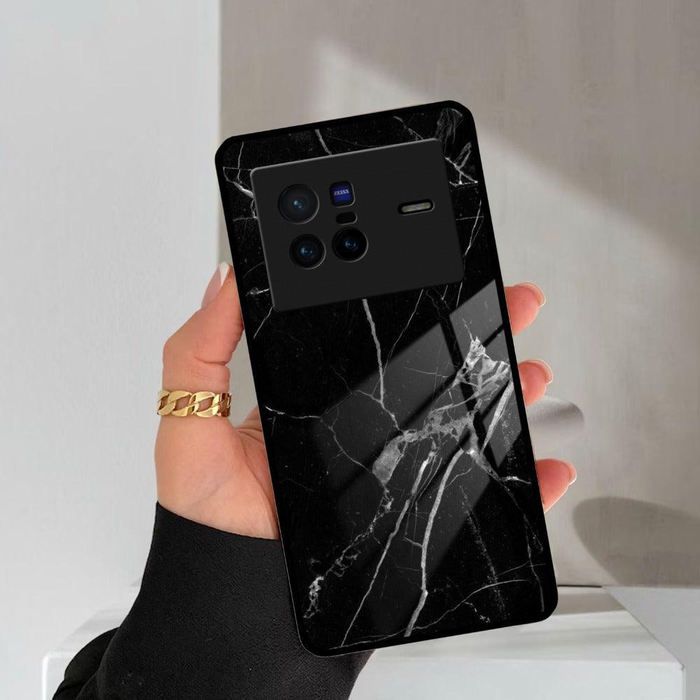 Black Marble Patter Glass Case Cover  For Vivo