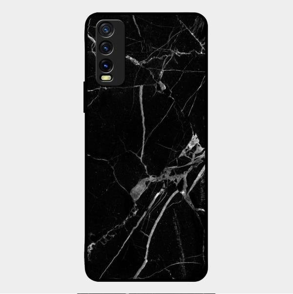 Black Marble Patter Glass Case Cover For Vivo Y12G