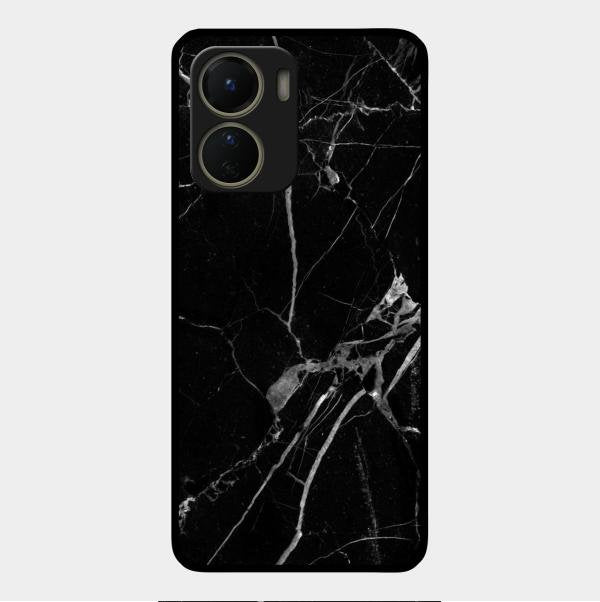 Black Marble Patter Glass Case Cover For Vivo Y16