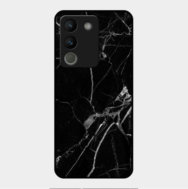 Black Marble Patter Glass Case Cover For Vivo Y200 5G