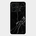 Black Marble Patter Glass Case Cover For Vivo Y22