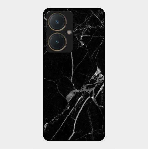 Black Marble Patter Glass Case Cover For Vivo Y27