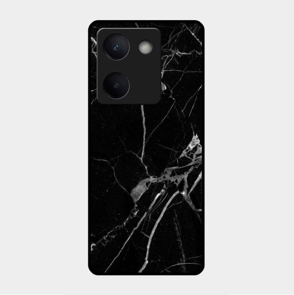 Black Marble Patter Glass Case Cover For Vivo Y300 Plus 5G