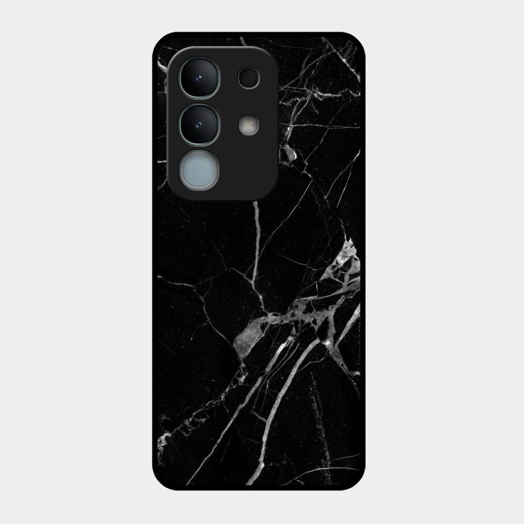 Black Marble Patter Glass Case Cover For Vivo Y31 Pro 5G