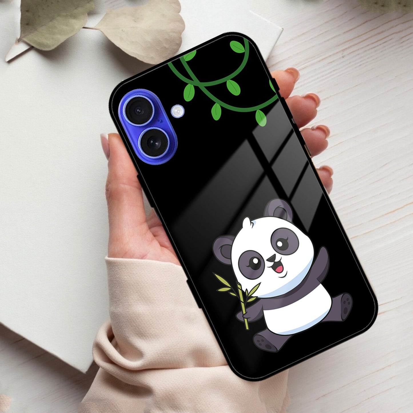Black Panda Glass Phone Case For iPhone