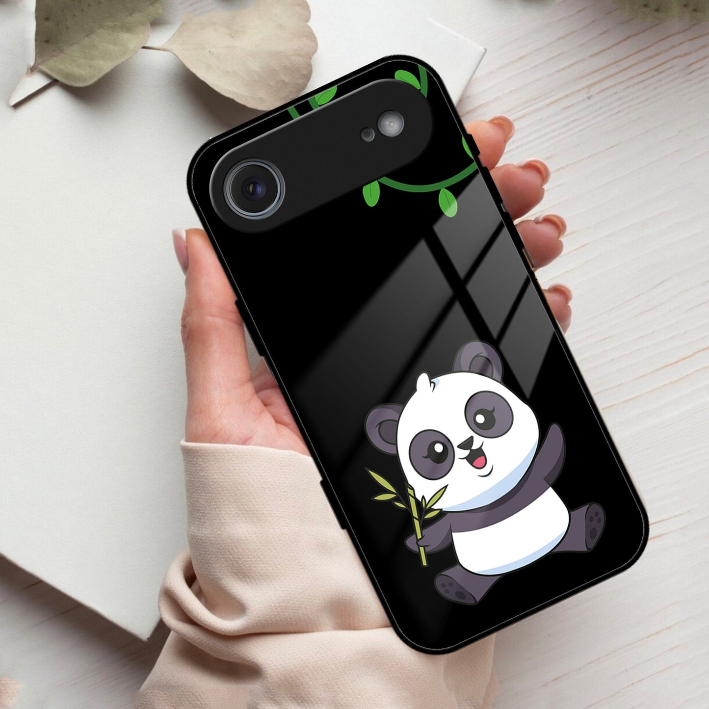 Black Panda Glass Phone Case For iPhone