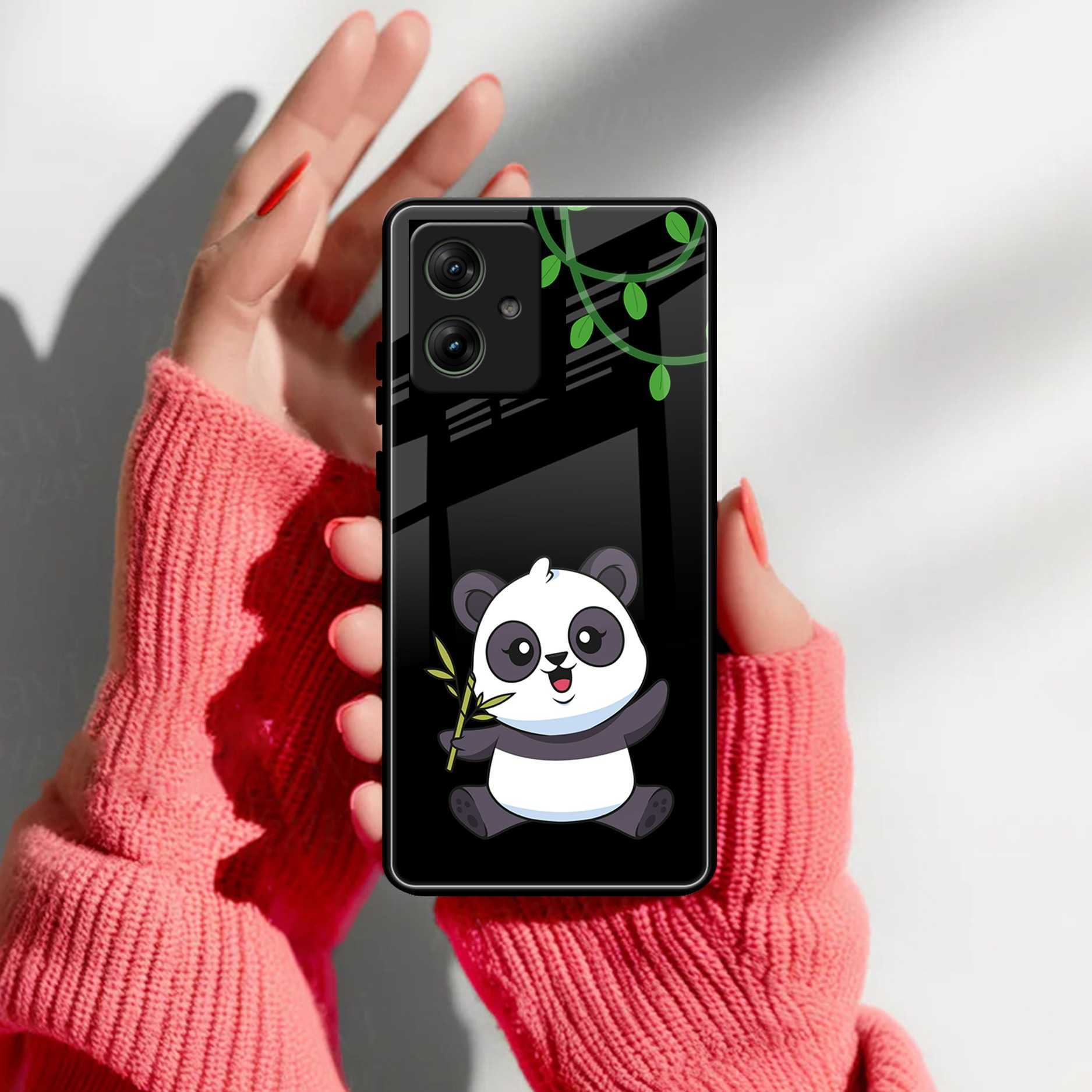 Black Panda Glass Phone Case For Motorola