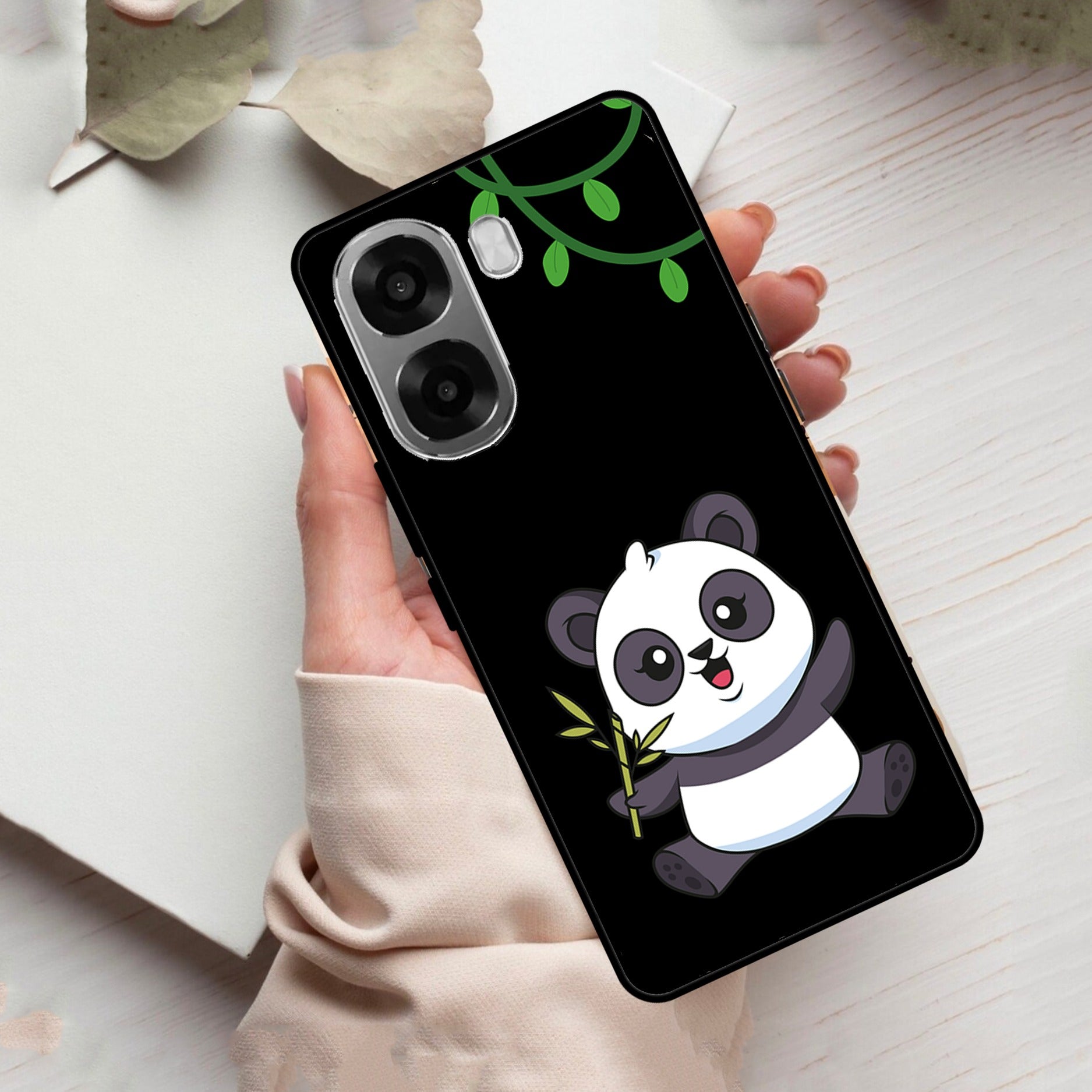Black Panda Glass Phone Case For Oppo