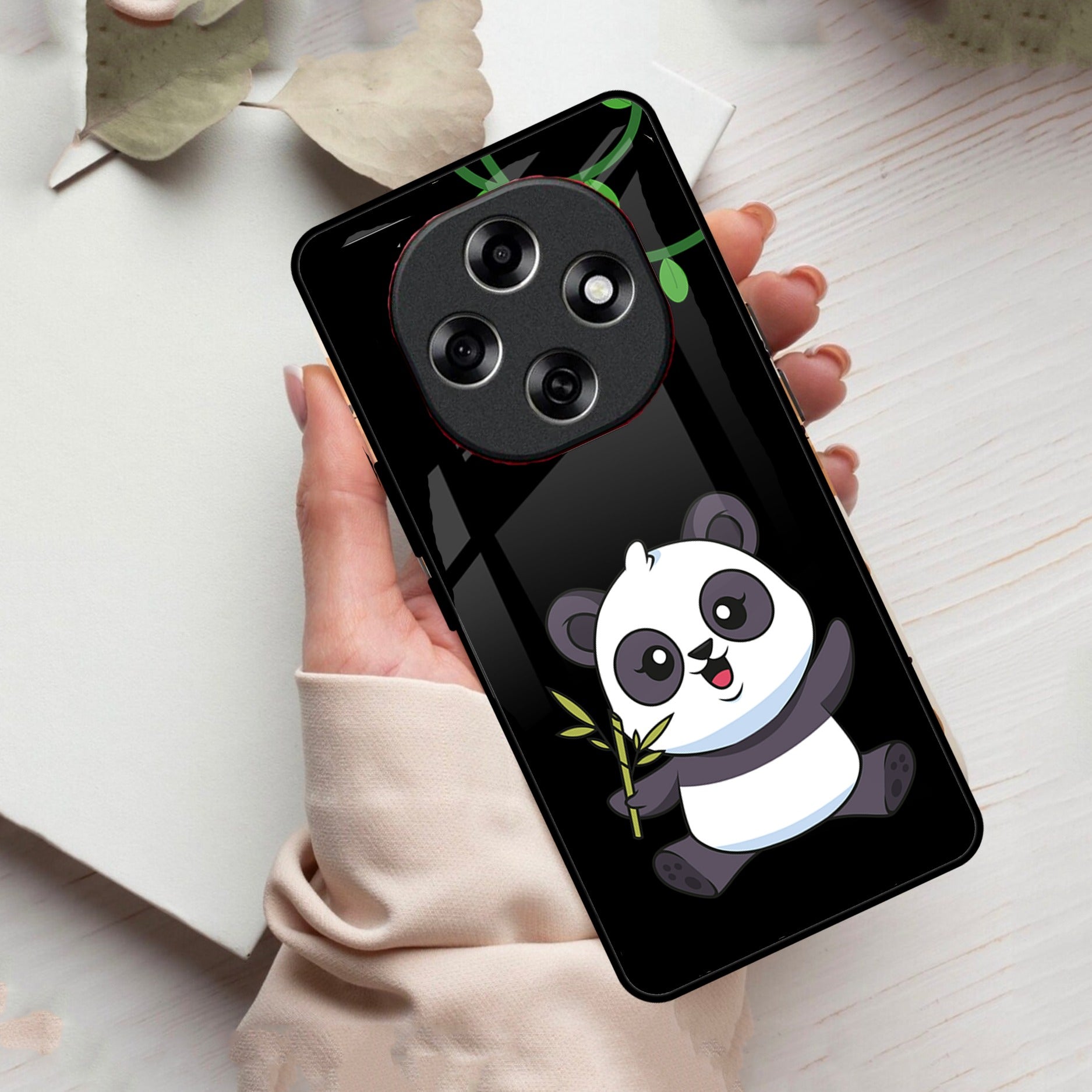 Black Panda Glass Phone Case For Oppo