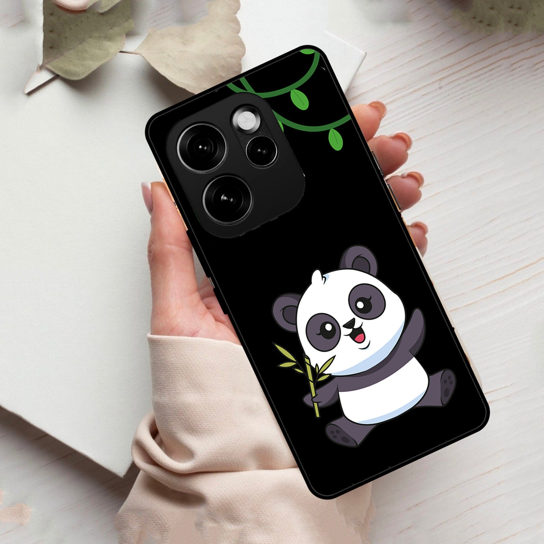 Black Panda Glass Phone Case For Oppo