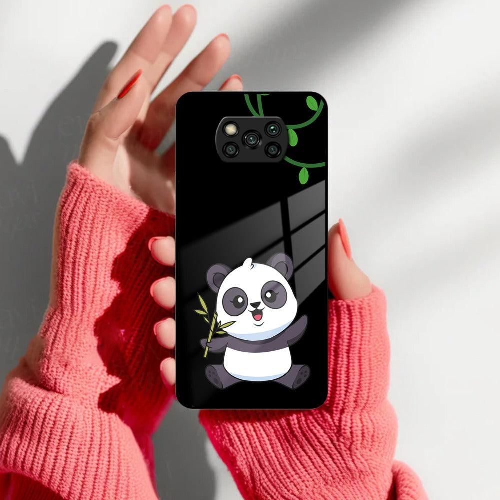 Black Panda Glass Phone Case For Poco