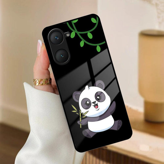 Black Panda Glass Phone Case For iQOO