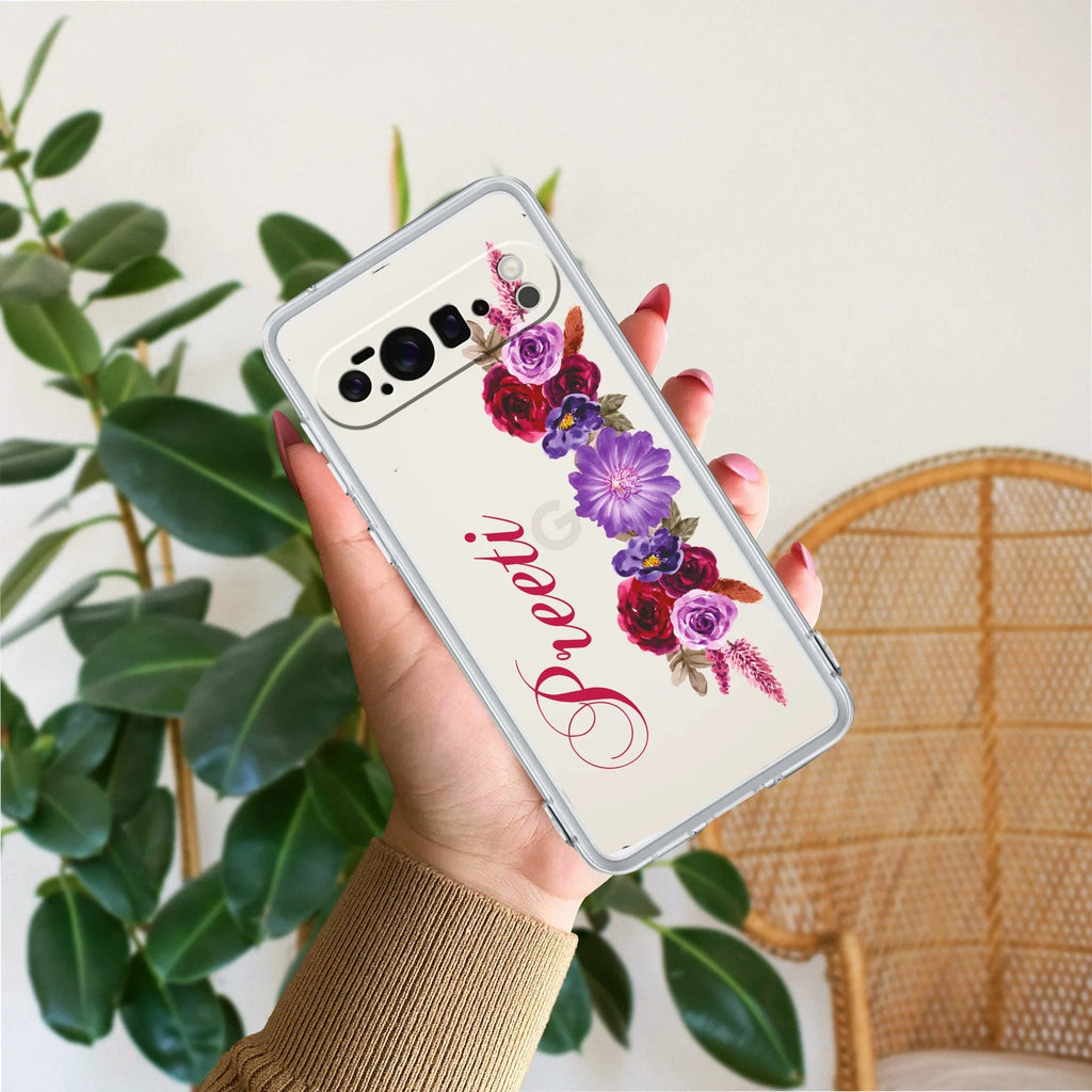 Blue Aster Floral Customize Transparent Silicon Case For Google Pixel 10 Pro XL