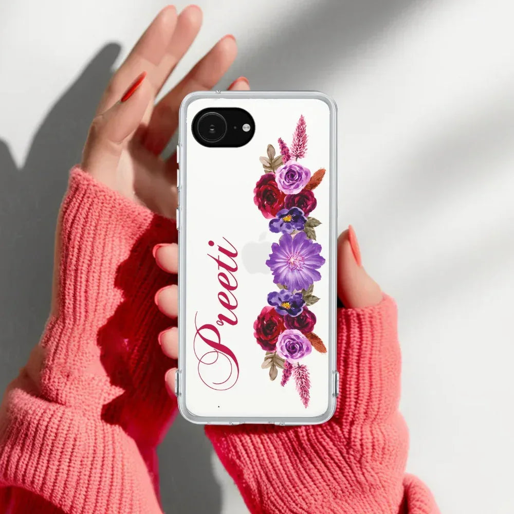 Blue Aster Floral Customize Anti Yellow Clear Case For iPhone 17e
