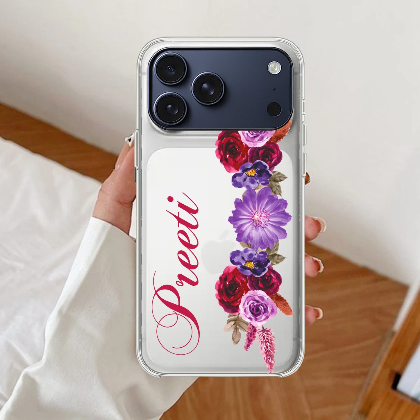 Blue Aster Floral Customize Transparent Silicon Case For iPhone