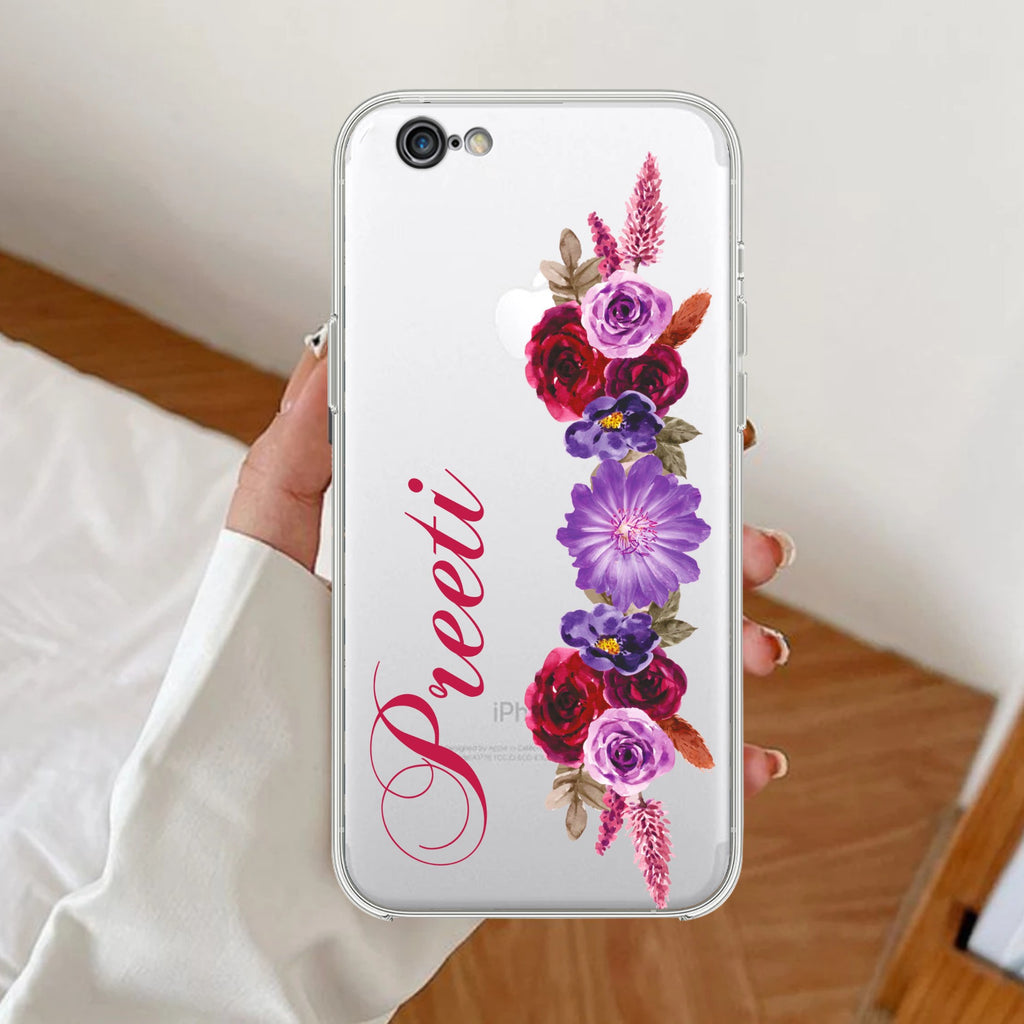 Blue Aster Floral Customize Anti Yellow Clear Case For iPhone 7 / iPhone 8 / iPhone Se 2020