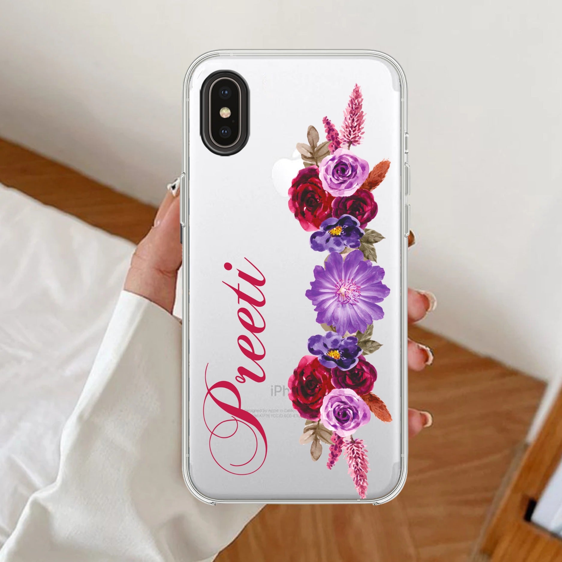 Blue Aster Floral Customize Anti Yellow Clear Case For iPhone Xs Max