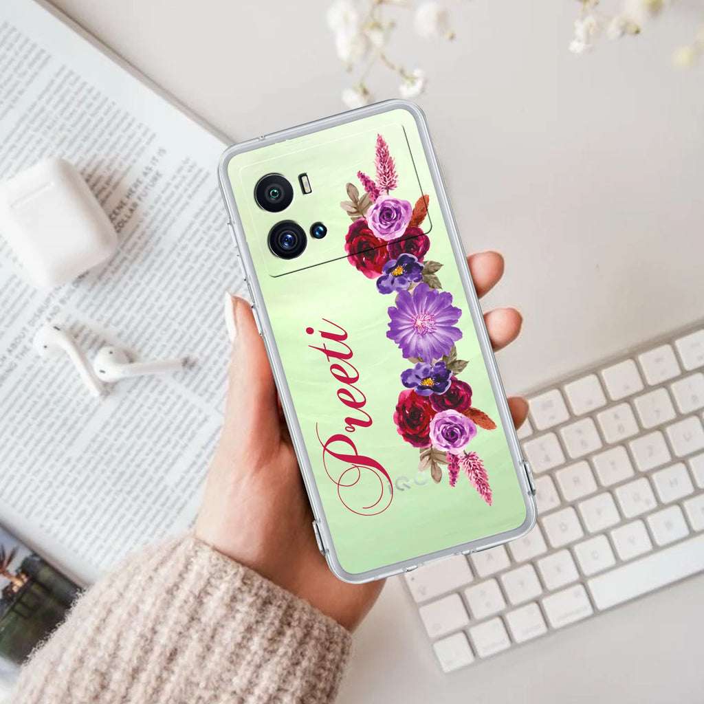 Blue Aster Floral Customize Transparent Silicon Case For iQOO Neo 7 Pro 5G