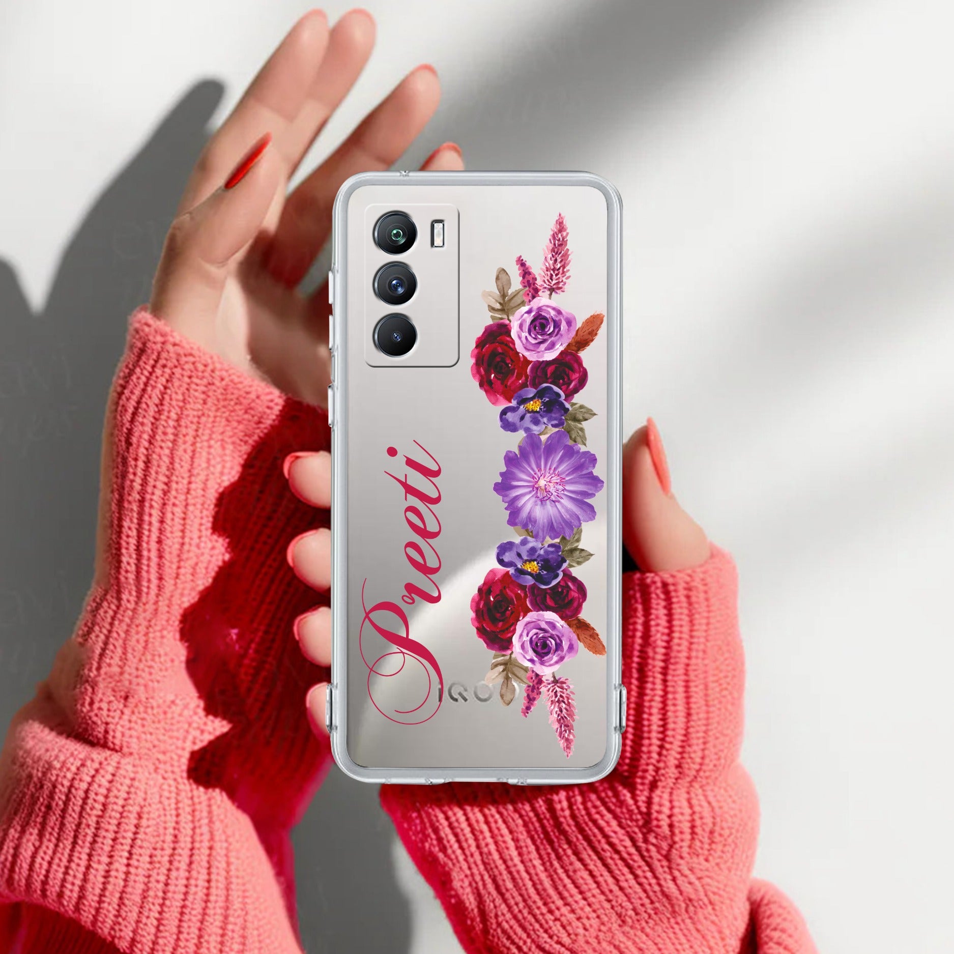 Blue Aster Floral Customize Transparent Silicon Case For iQOO 9 SE 5G