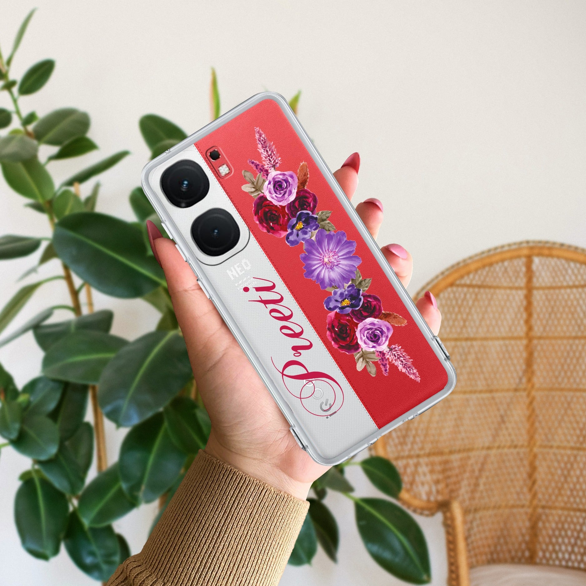 Blue Aster Floral Customize Transparent Silicon Case For iQOO Neo 9 Pro 5G