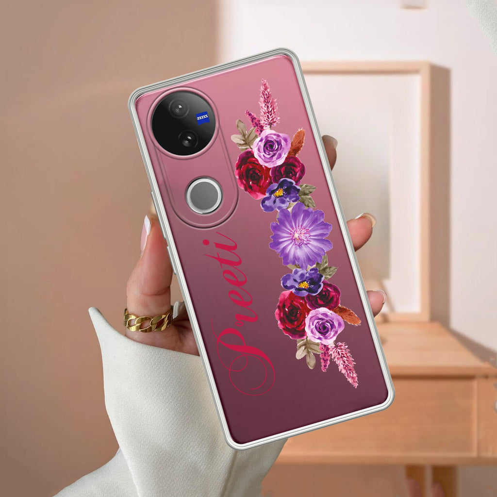 Blue Aster Floral Customize Transparent Silicon Case For iQOO - ShopOnCliQ